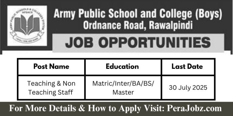 APS College Boys Ordnance Road Rawalpindi Jobs 2025