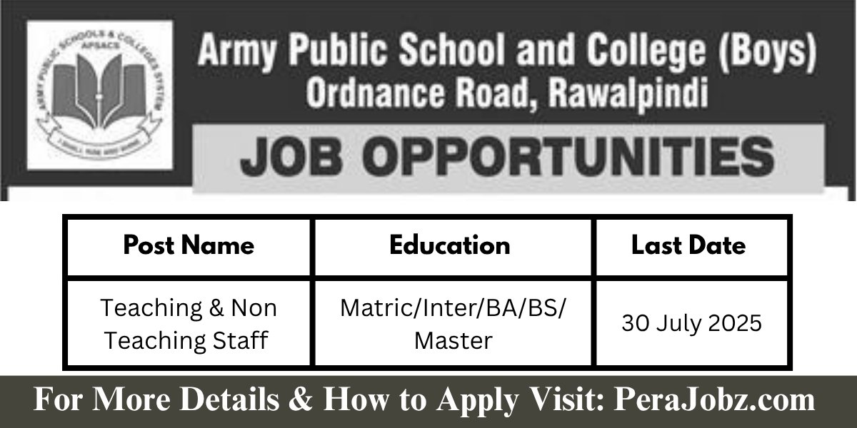 APS College Boys Ordnance Road Rawalpindi Jobs 2025