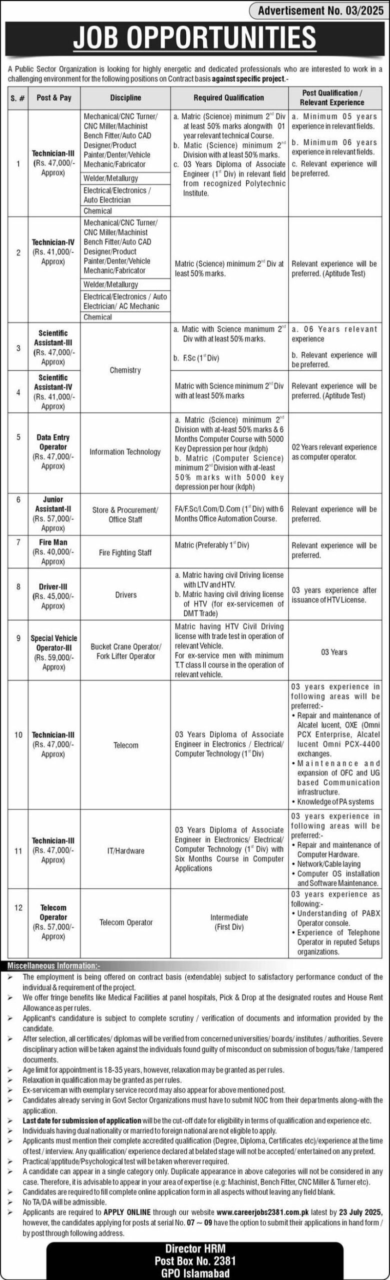 Atomic Energy Jobs PO BOX 2381 Advertisement 2025