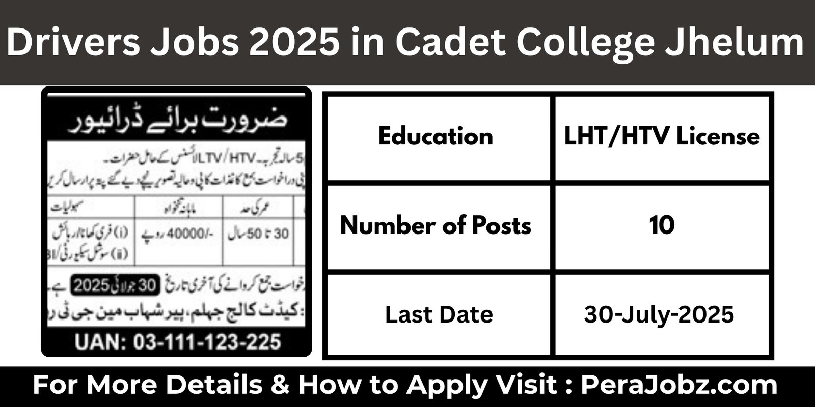 Cadet College Jhelum Jobs 2025