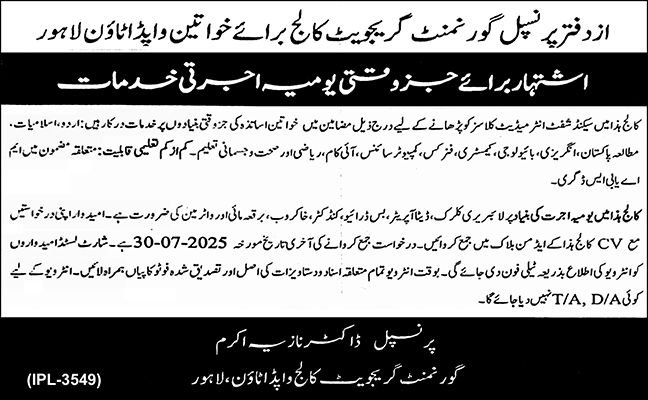 Female Lecturer Jobs Advertisement 2025