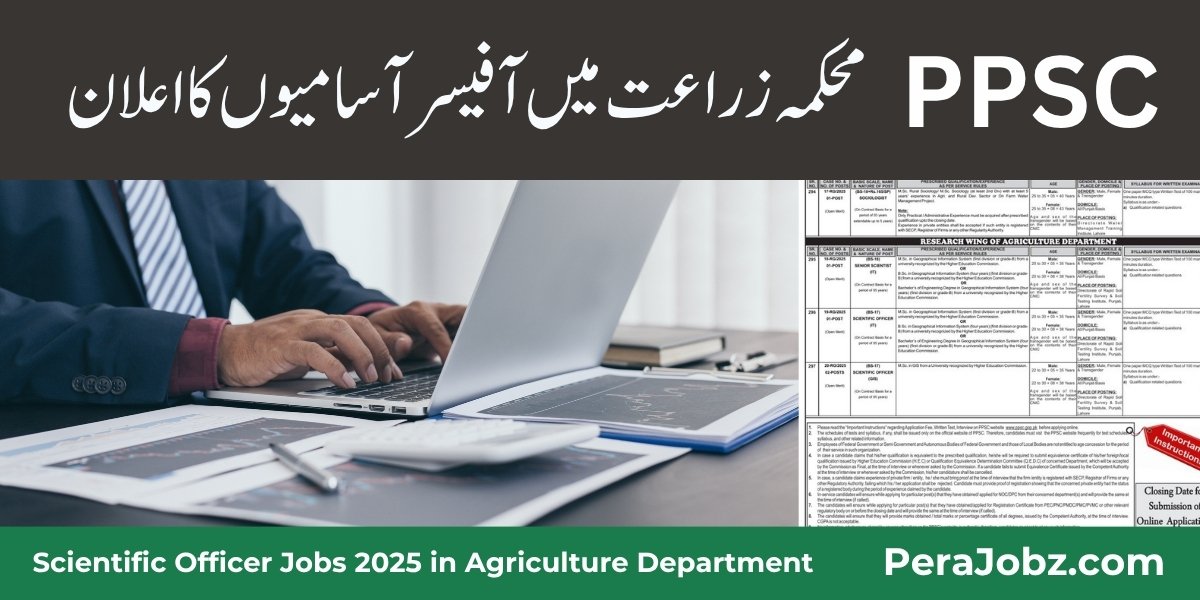 Scientific Officer Jobs 2025 in Agriculture Department