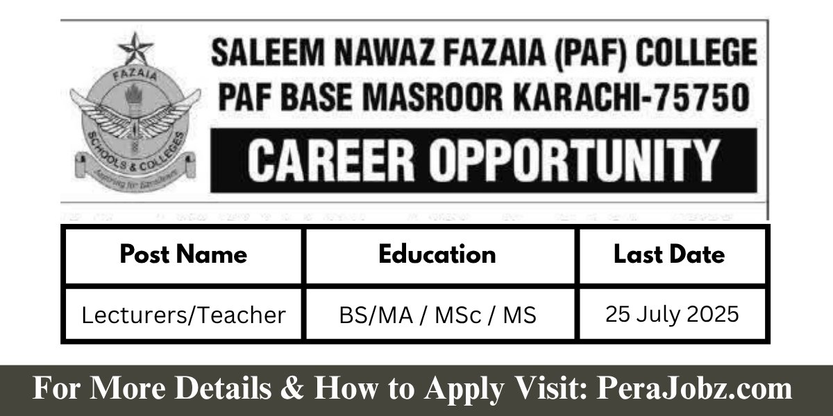 Teaching Jobs 2025 in Saleem Nawaz Fazaia College