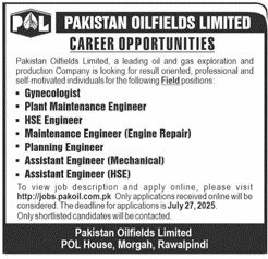 Multiple Jobs 2025 in Pakistan Oilfields Limited