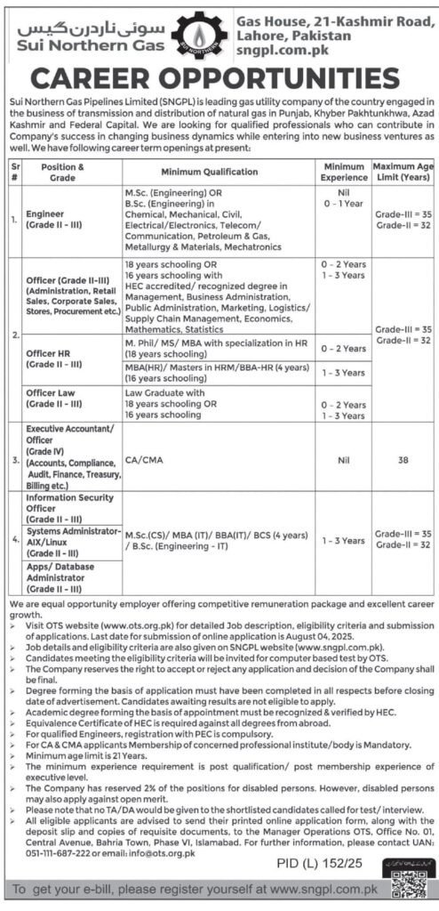 Sui Northern Gas Pipelines Limited SNGPL Advertisement 