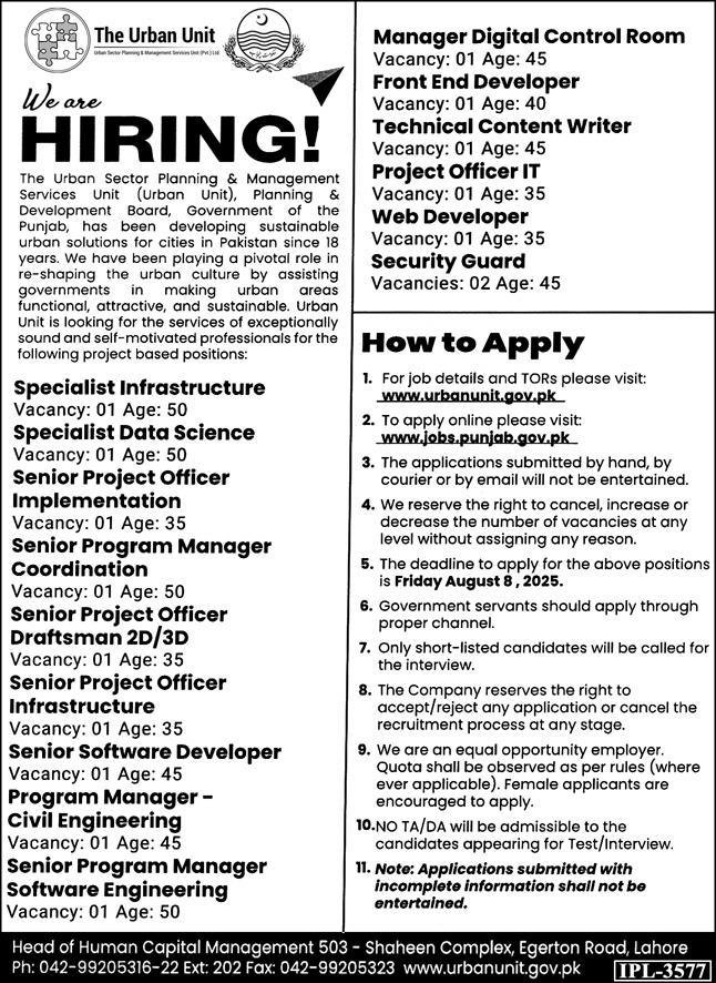 Urban Unit Govt of Punjab Jobs 2025